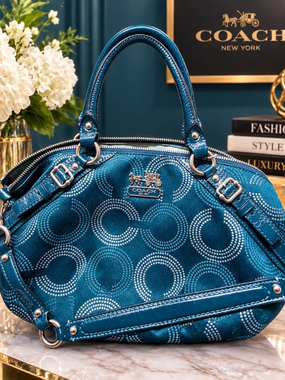 COACH Madison Sophia Satchel in a stunning teal/ocean blue hue